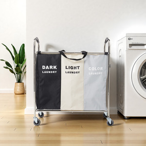 3-Section Rolling Laundry Basket with Metal Frame