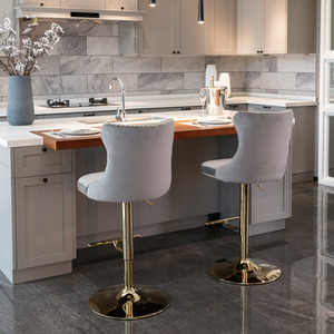 Set of 4 Luxury Velvet Tufted Swivel Bar Stools with Golden Base