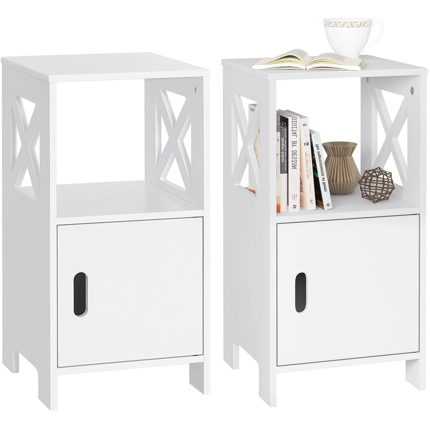 Set Of 2 Basic Modern Nightstand Narrow Bedside Table With Storage - White