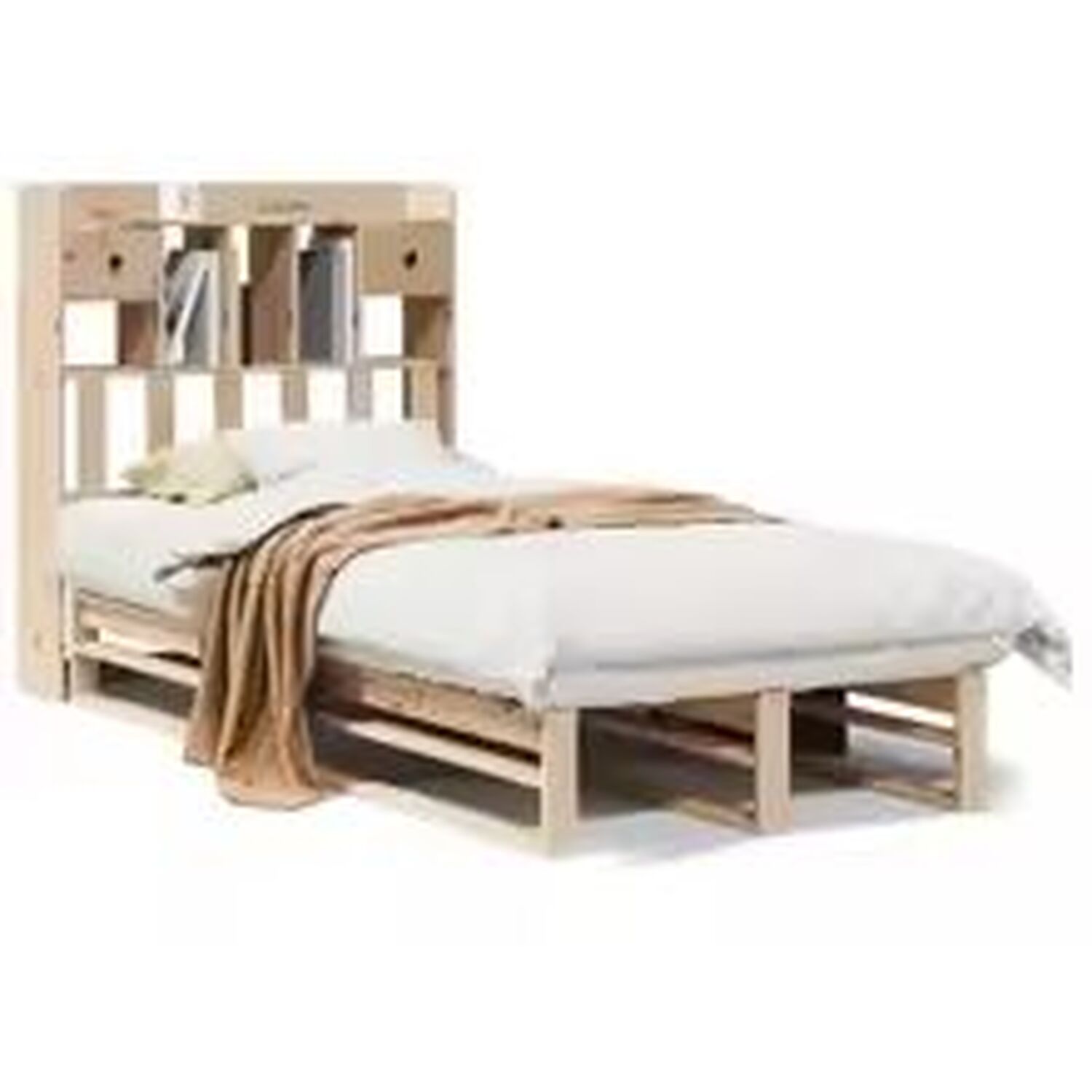 Single Solid Pine Bookcase Bed Frame Storage Solution - Brown