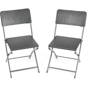2 Rattan Effect Folding Garden Chairs