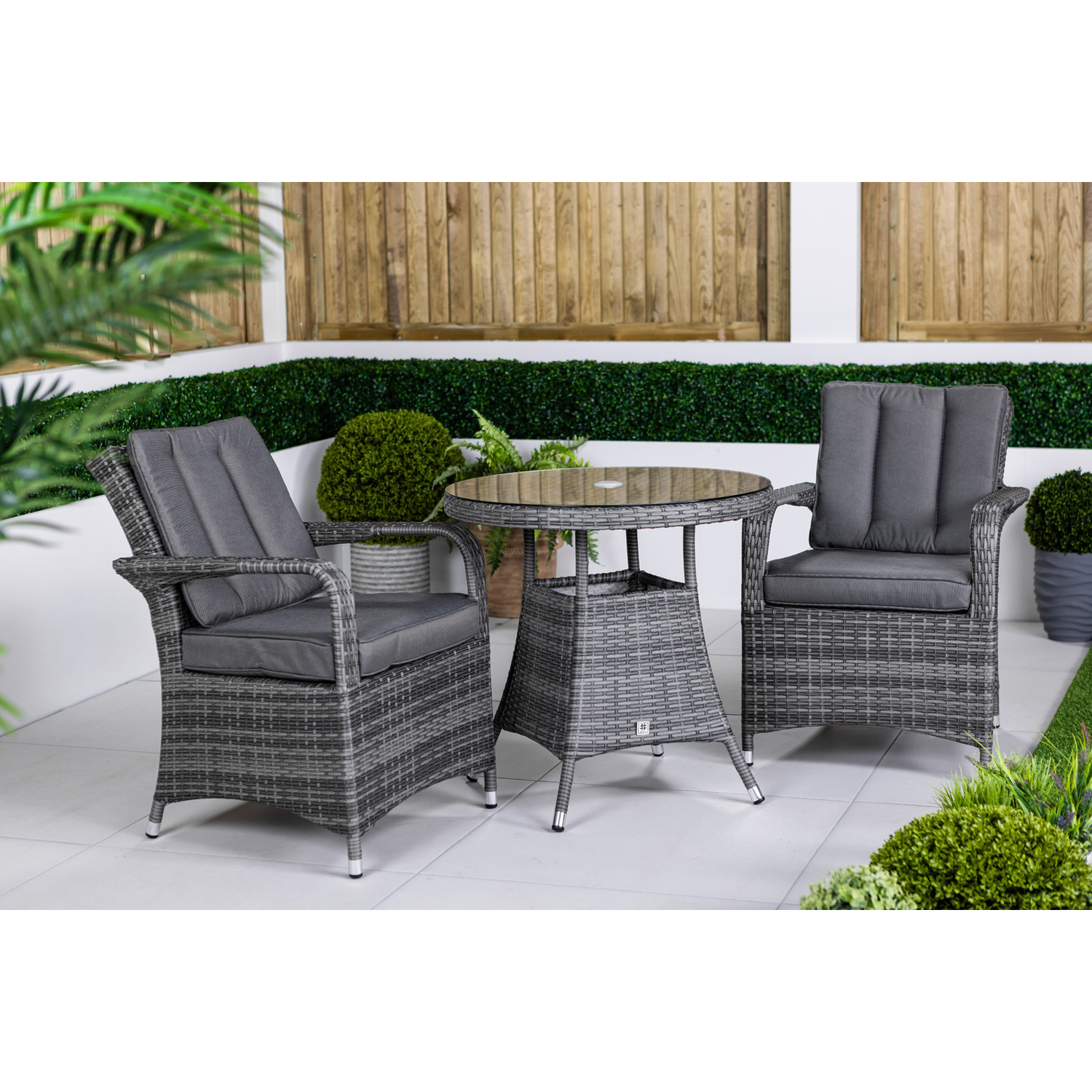 Giardino Arizona Rattan Garden Bistro Set Patio Table And Chairs - Grey