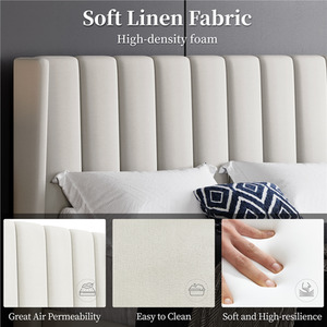 Beige / Double Yaheetech Upholstered Bed Frame with Channel Tufted Headboard shot 8064886