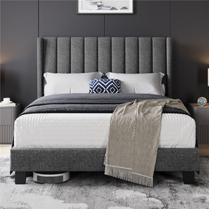 Dark Grey / Double Yaheetech Upholstered Bed Frame with Channel Tufted Headboard shot 8065036