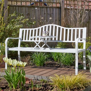 White Home Source Valletta Metal Outdoor Garden Loveseat Bench shot 8089015