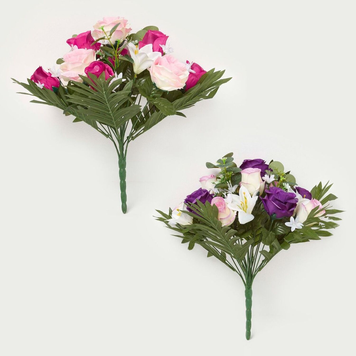 Rose  Lily Bouquet, Pink  Purple Set of 2 - Pink and purple
