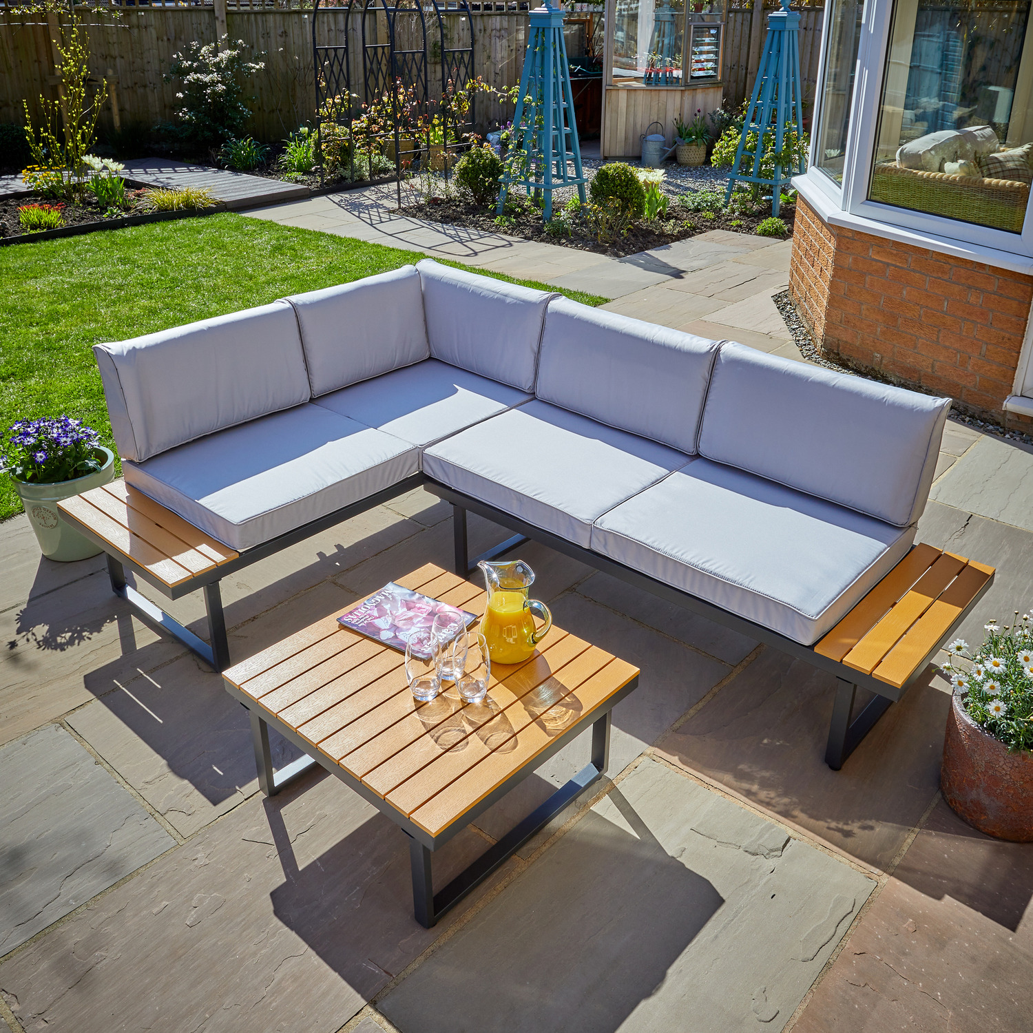 Ember Modular Garden Furniture Outdoor L Shaped Sofa and Coffee Table Set — free download