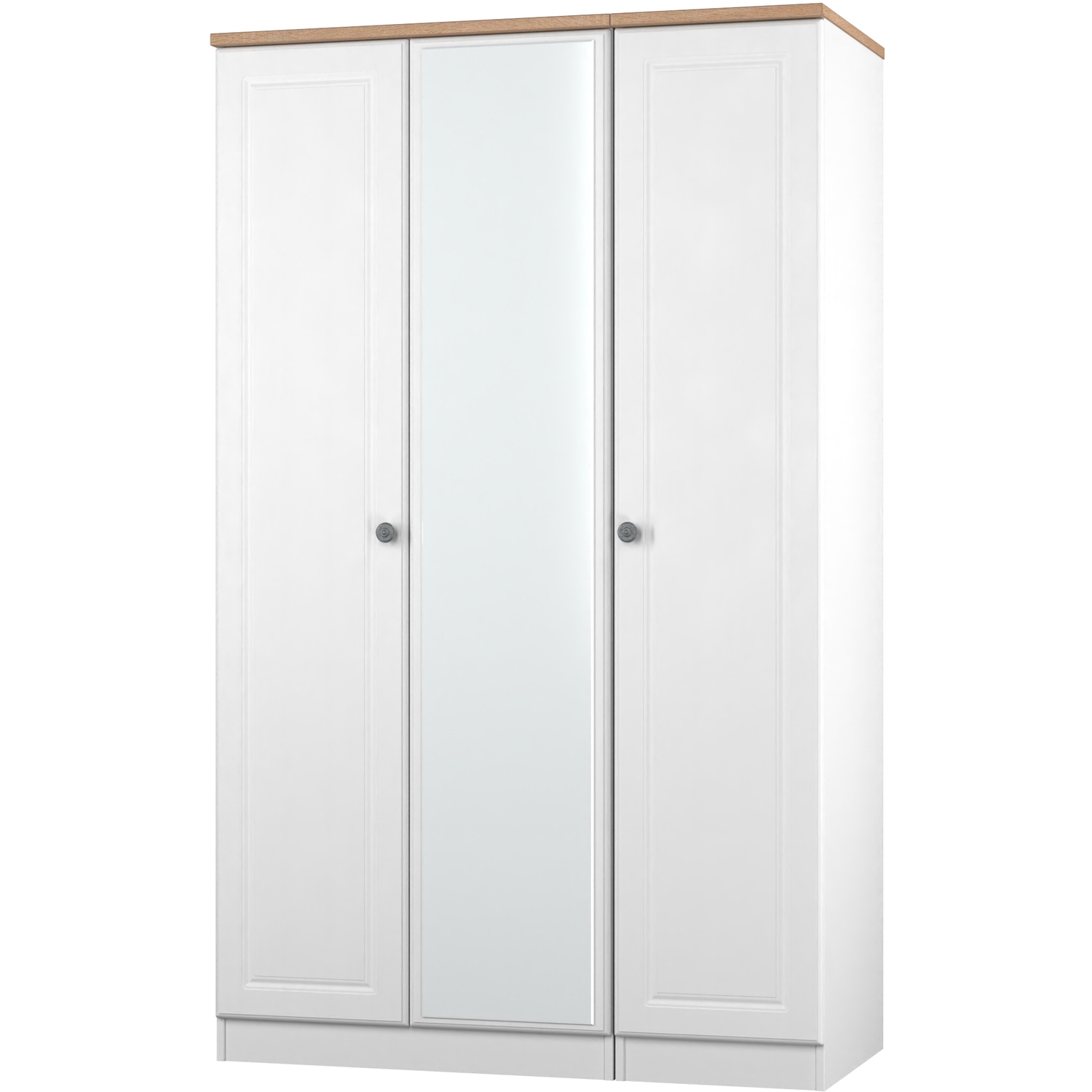 Norfolk Ready Assembled Triple Mirror Wardrobe - White Ash Bardolino Oak