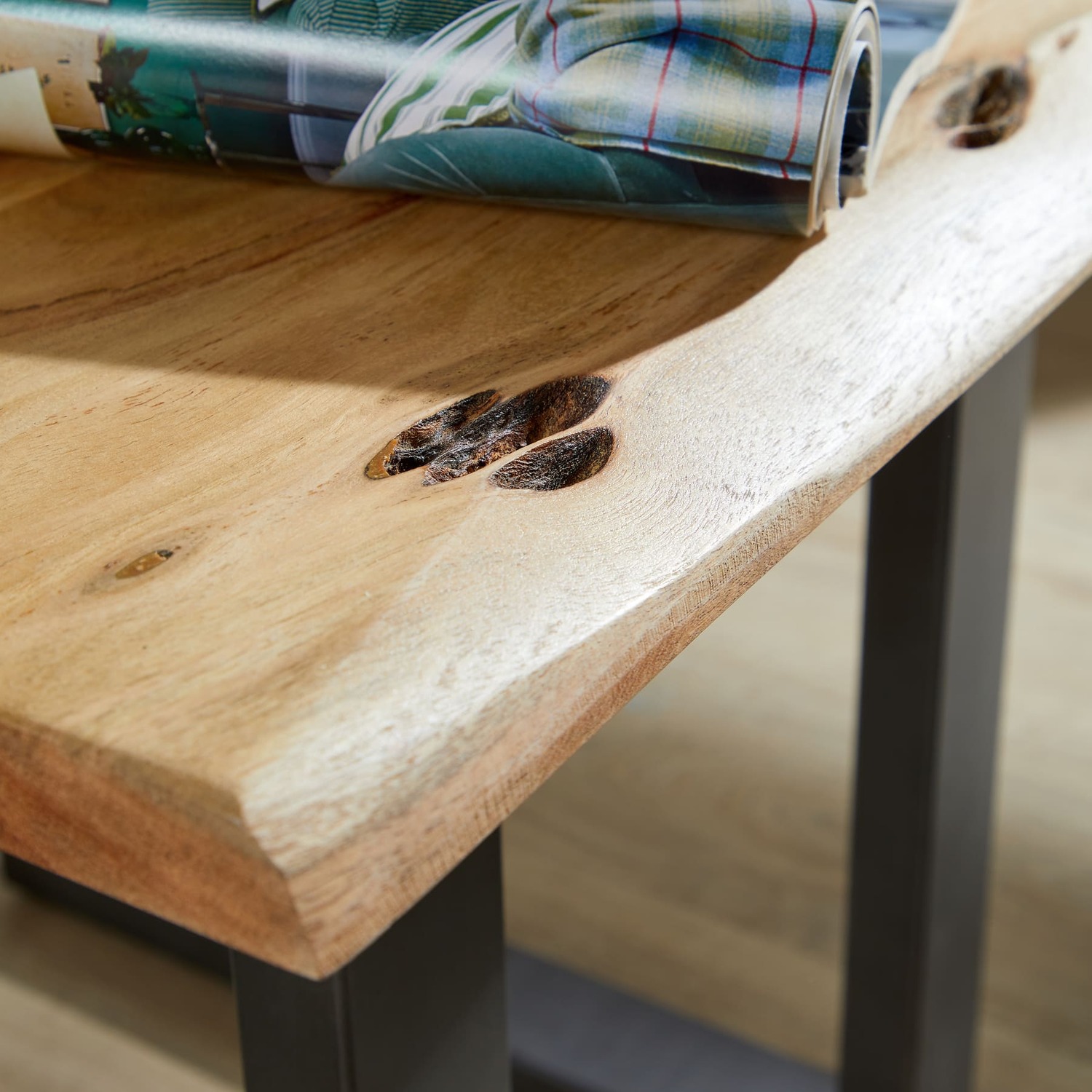 Live Edge Solid Wood Acacia Top Lamp Table - Natural