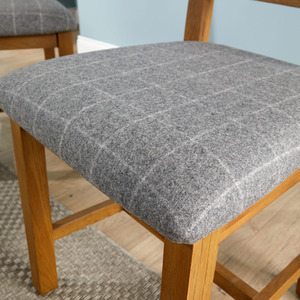Smoked Oak / Slatted Back Pair of Holcombe Smoked Oak Dining Chairs Grey Check Fabric Seat shot 9445214