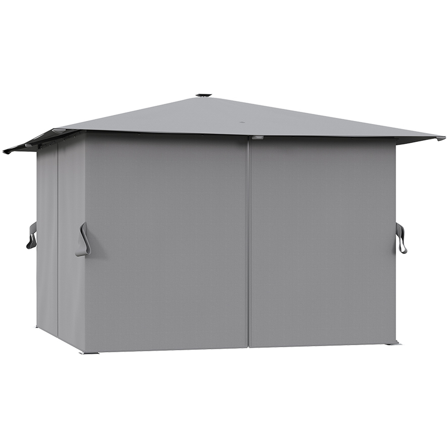 Solar Led Metal Garden Gazebo With Curtains - Light Grey