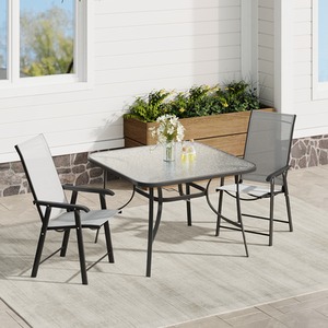 Outdoor Glass Dining Table with Folding Chairs Set