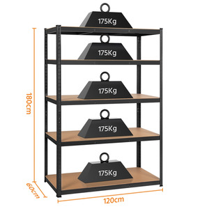 Black / MDF, Steel Yaheetech 5-Tier Metal Storage Shelf Display Rack shot 9914355