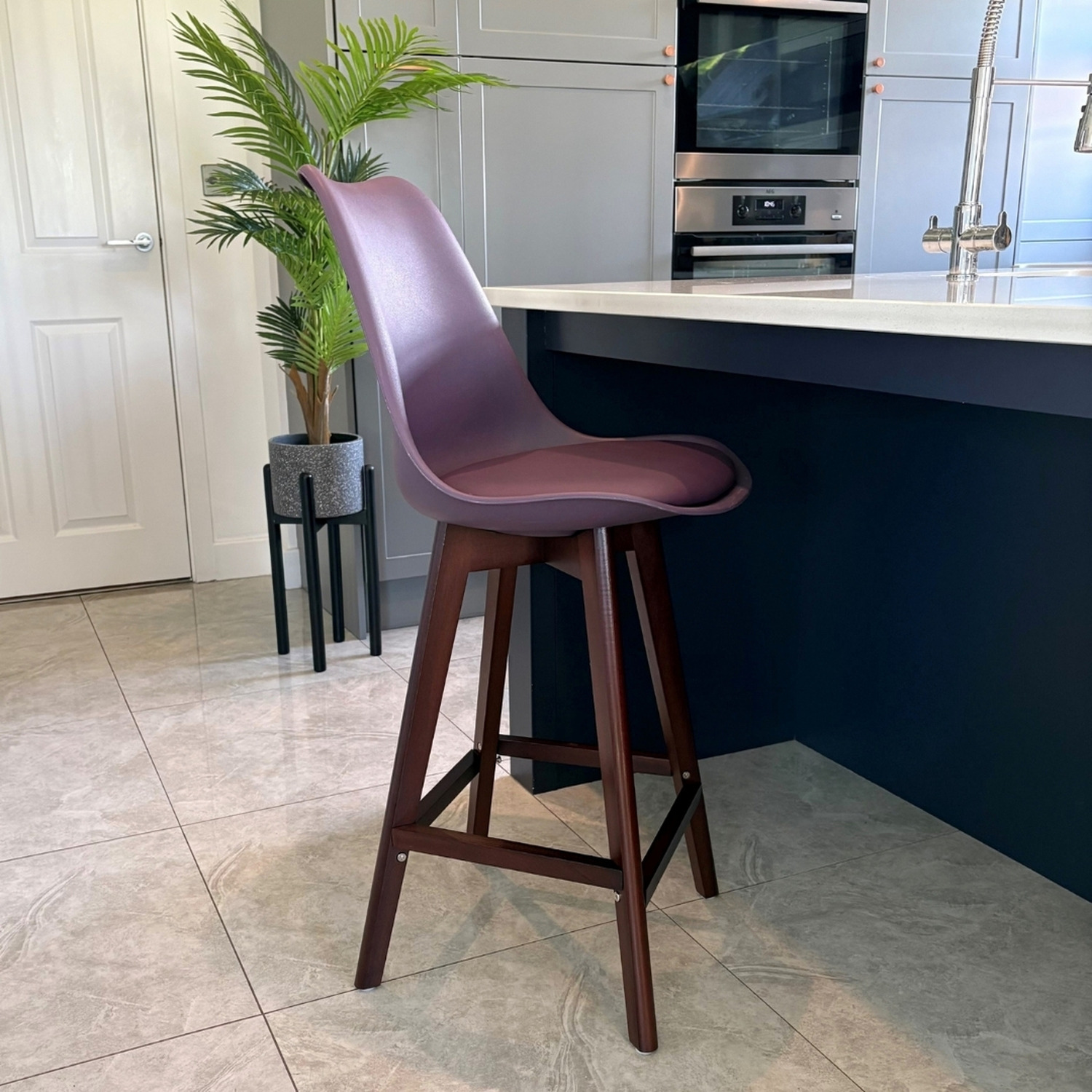 Soho Bar Stool With Dark Wood Legs - Aubergine