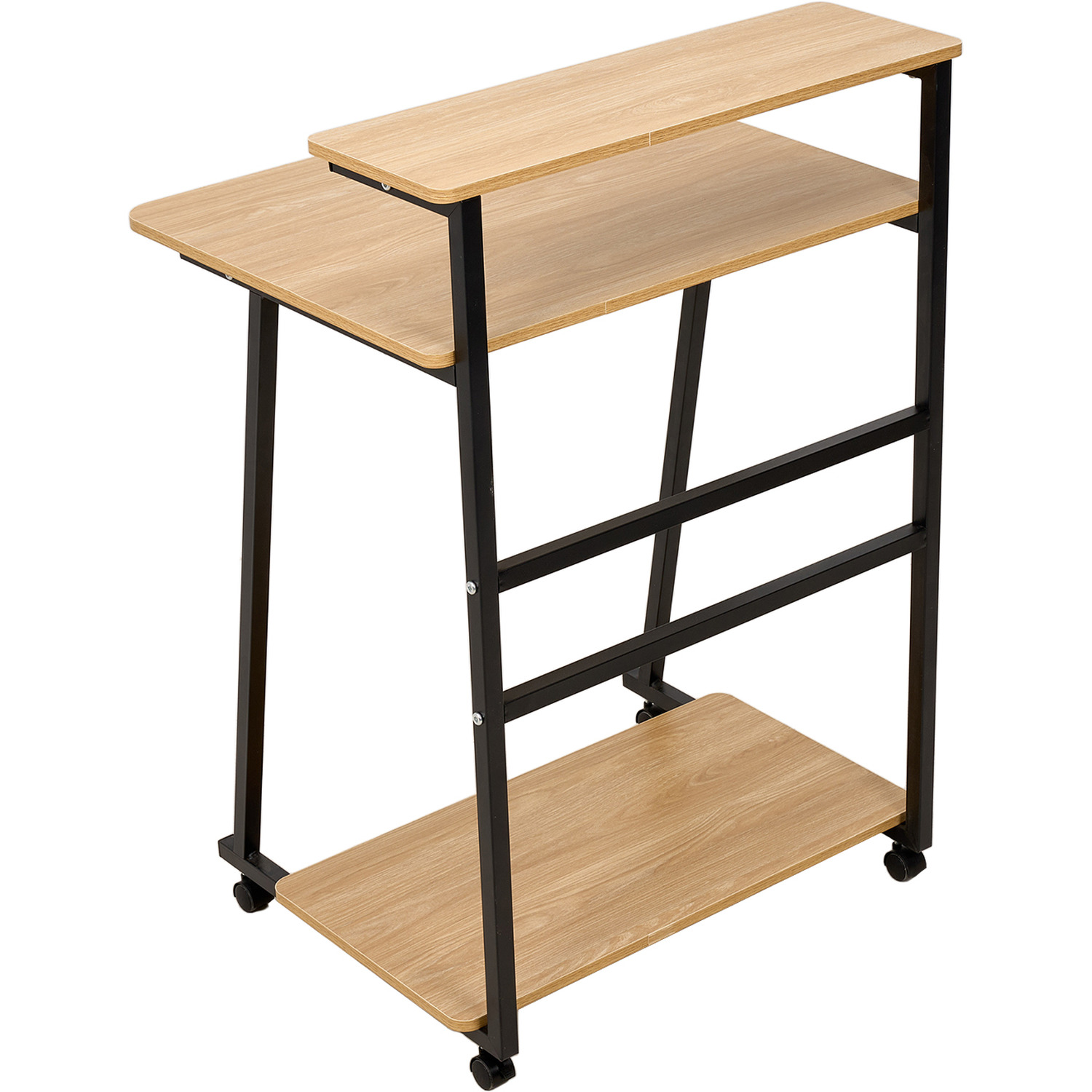 3-tier Computer Desk With Wheels - Wood