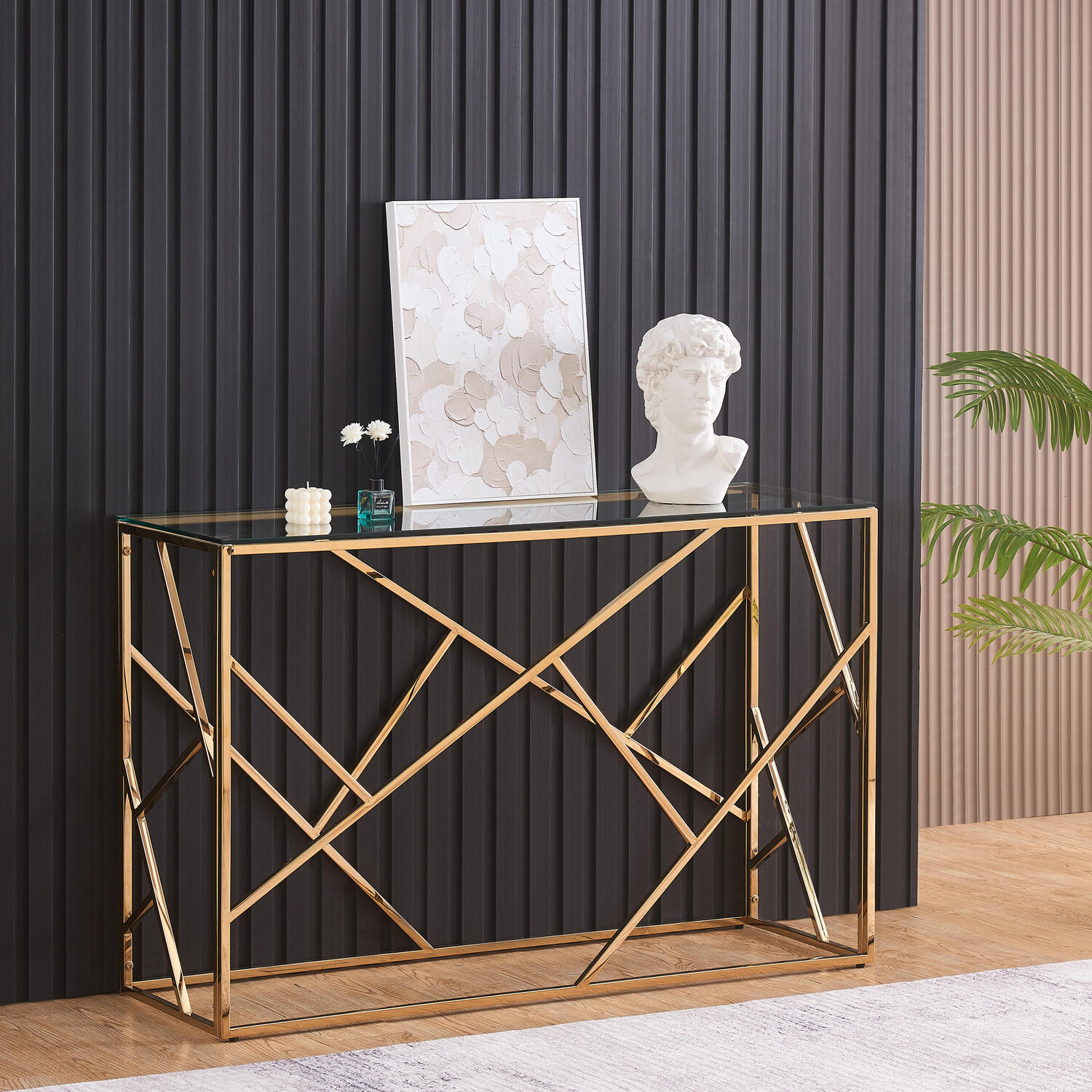 Metal And Glass Rectangular Abstract Console Table