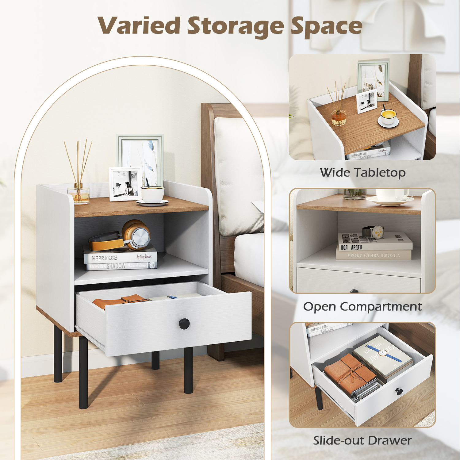 Set Of 2 Sofa Side Table - White