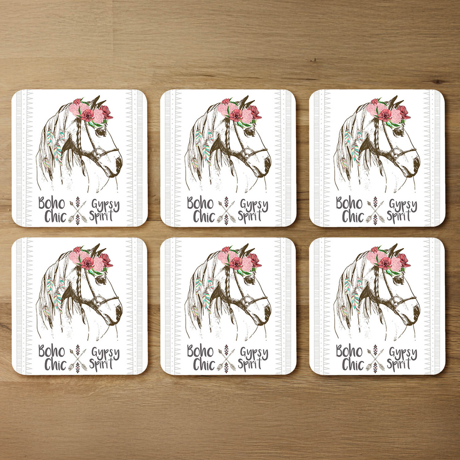 Horse With Flower Chic Coaster - Brown
