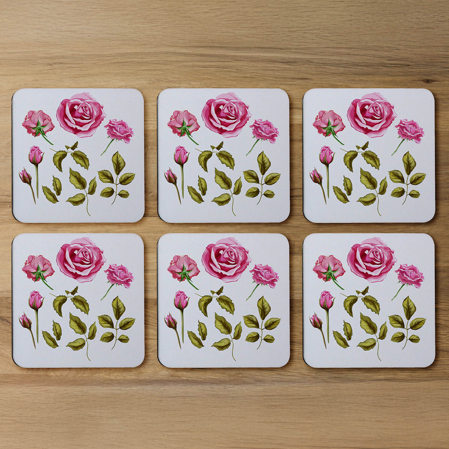 Roses  Leaves Coaster - Pink