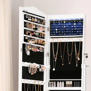 SONGMICS Jewellery Cabinet with Wheels and LED Lighting, Lockable