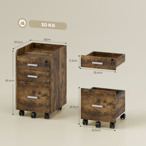HOMCOM 3 Drawer Mobile Lockable Filing Cabinet Under Desk