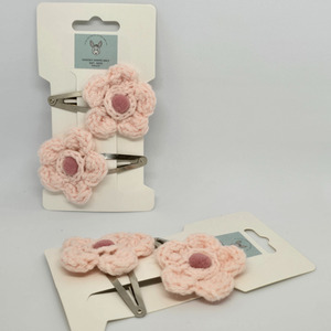 Baby Pink Pink knitted flower Hair Clip Pk2