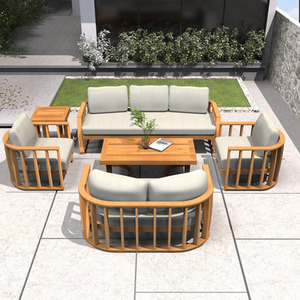Abrihome Curved Back Acacia Wood Outdoor Sofa Set Modular Set with Teak Finish