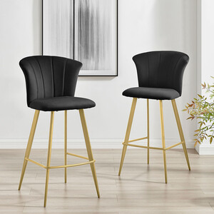 2x Juniper Velvet Gold Leg Breakfast Bar Stools