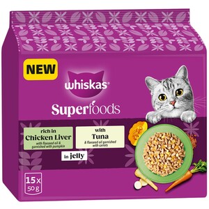 Pack of 15 Whiskas Superfood Mixed In Jelly Cat Food
