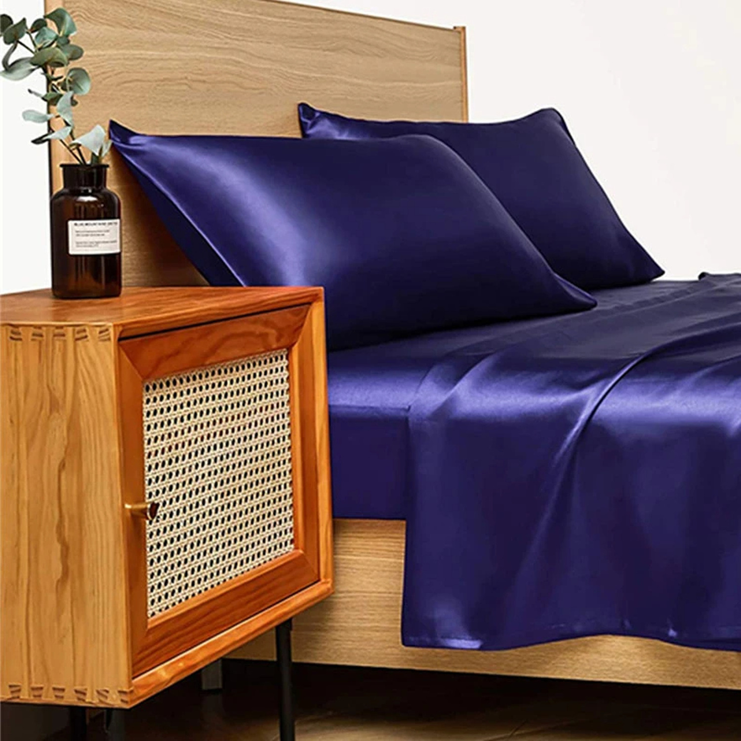 Luxury Satin Bed Sheet Set Queen King - Blue