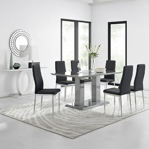 Imperia Grey Modern High Gloss Dining Table And 6 Milan Dining Chairs Set
