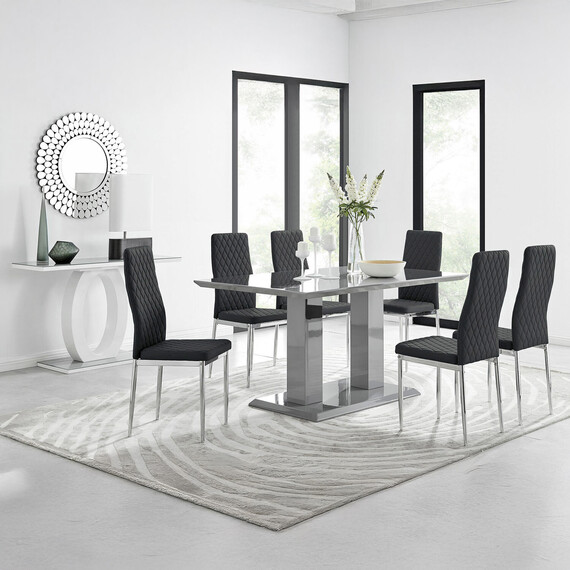 Imperia Grey Modern High Gloss Dining Table And 6 Milan Dining Chairs Set