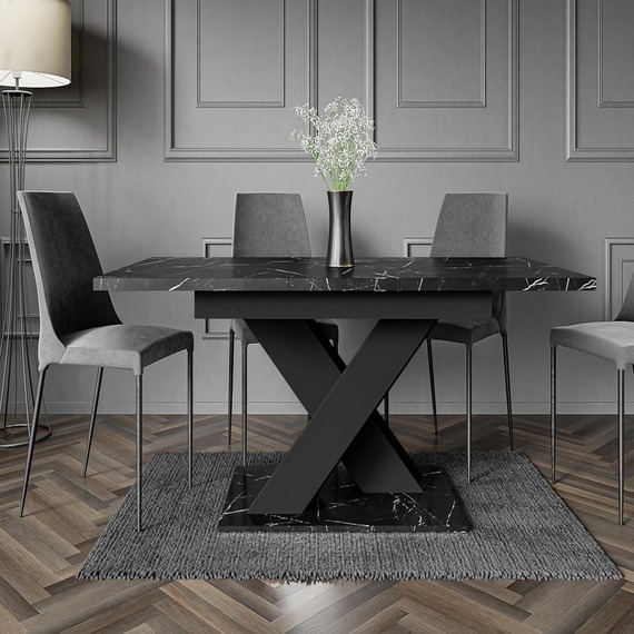 Bronx 140-180 Black Marble Effect Extendable Table