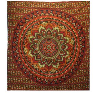 Double Cotton Bedspread  Wall Hanging - Green Mandala Art