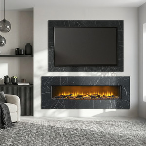 Pinnacle Fully Inset Media Wall Fire with TV Back Board in Black Marble