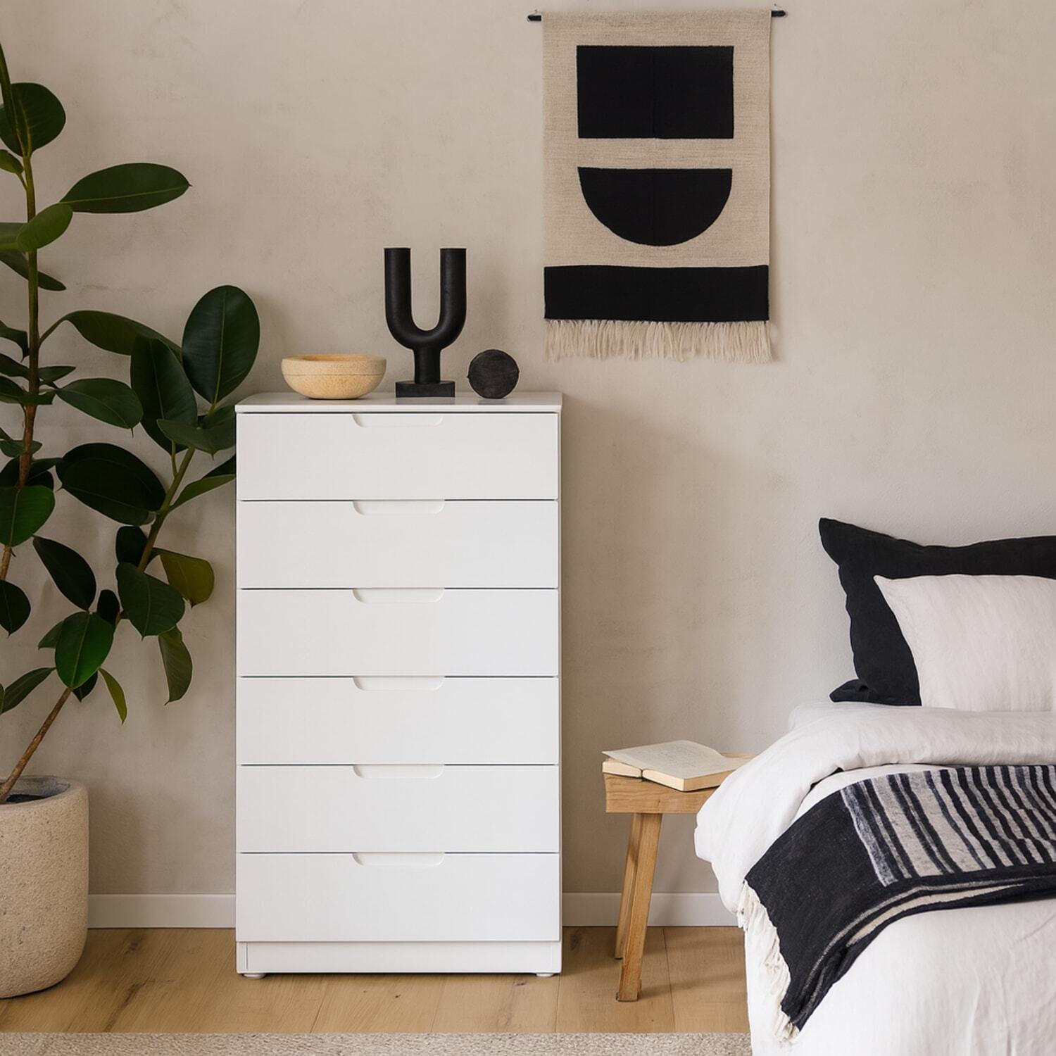 Leipzig White Gloss 6-Drawer Tall Chest - White