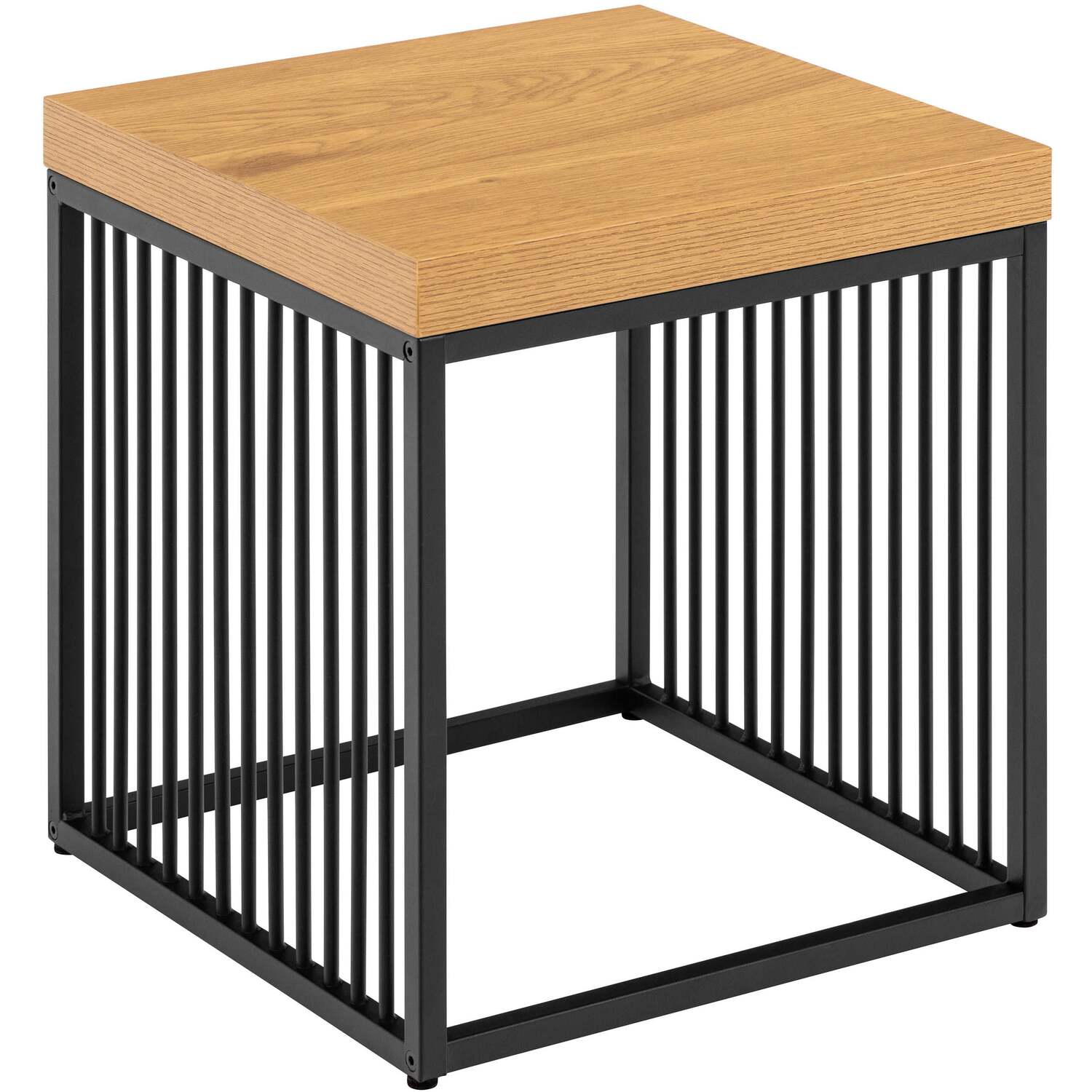 Porto Side Table - Wild Oak Wood-Effect Top, Black Metal Frame - Natural