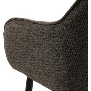 Buttonfern Taupe Bouclé Tufted Dining Chairs Set of 2 with Armrests and Black Steel Legs