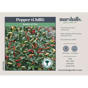 Marshalls Garden Basket of Fire Chilli Seeds - Compact Trailing Variety, Pack of 6