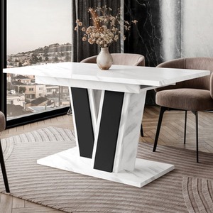 Extending Dining Table 120to160 cm MUSS Bianco Marble Effect and Black