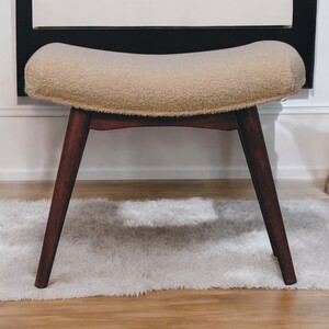 Solid Mango Wood Honey Caramel Boucle Cream Curved Bench