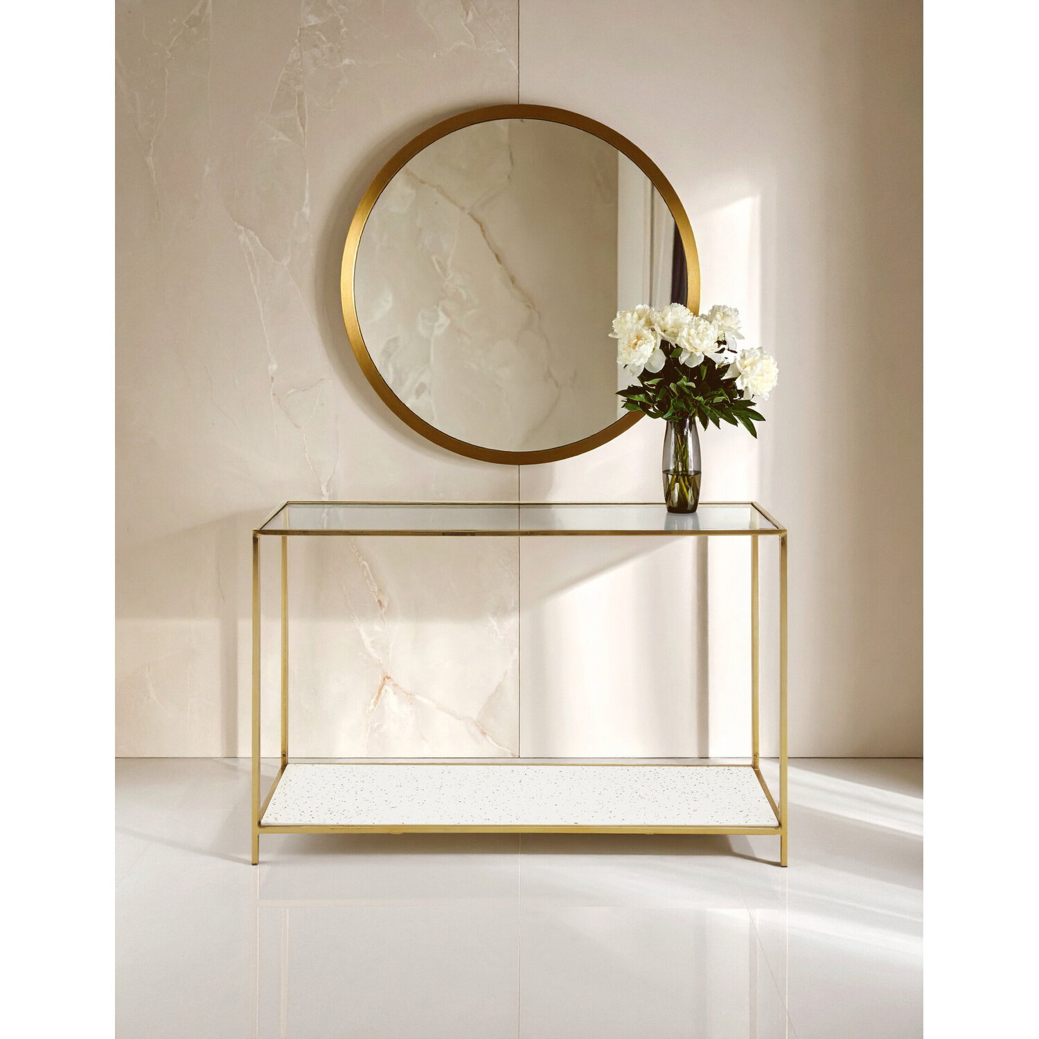 Fifty Five South Novi Glass And Gold Frame Console Table - Gold