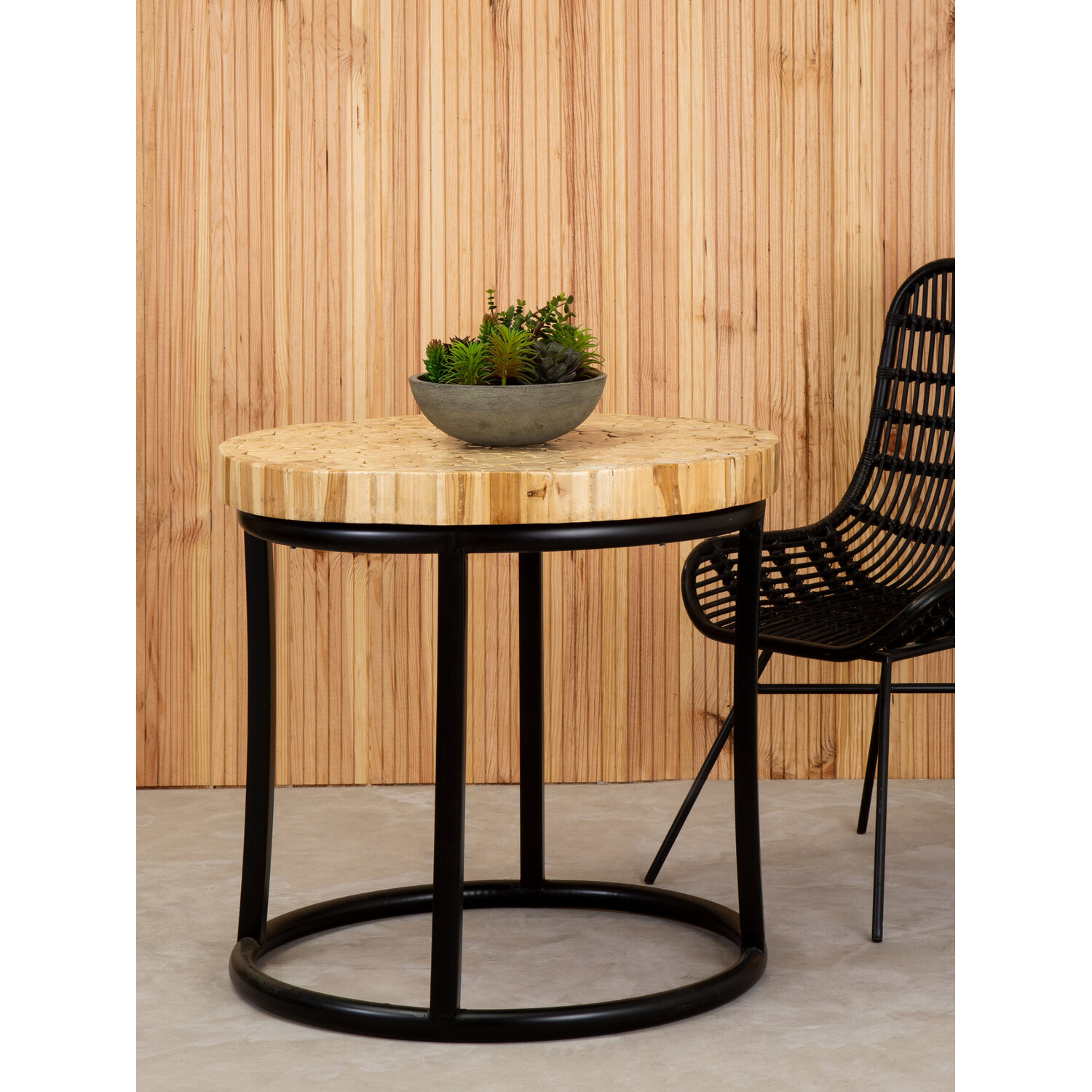Malang Round Mosaic Teak Wood Coffee Table - Black