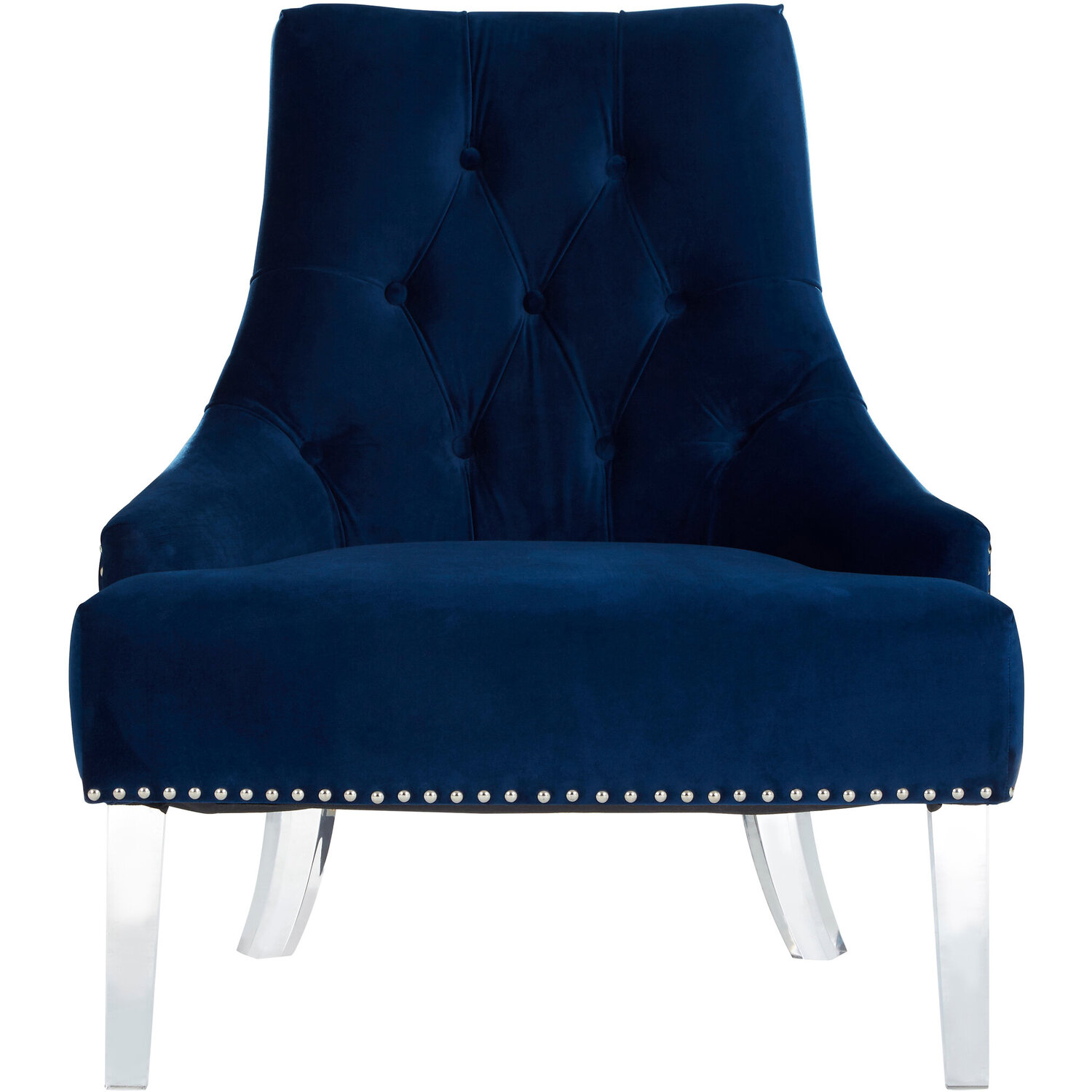 Clarence Button Tufted Navy Blue Velvet Chair - Blue
