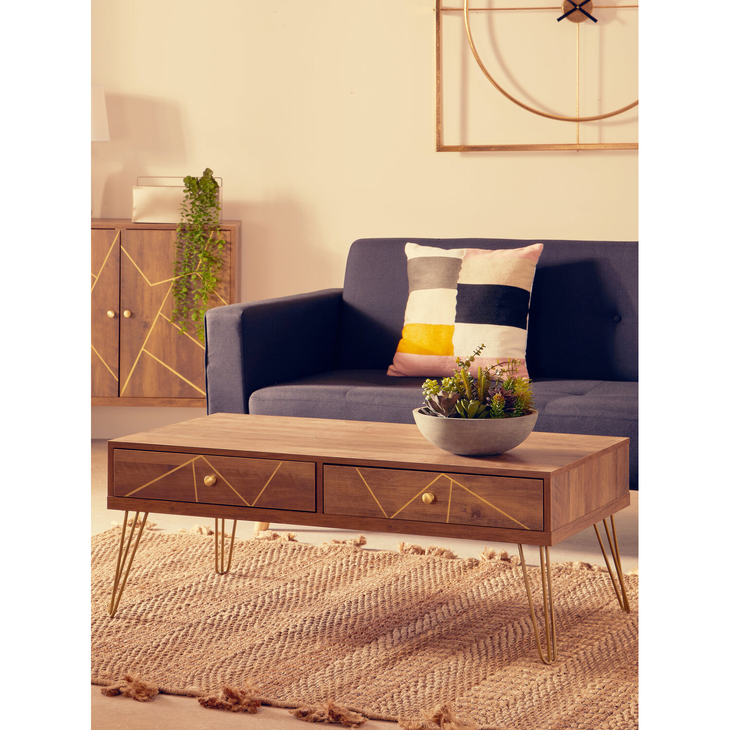 Flori Coffee Table with 2 Drawers - Brown