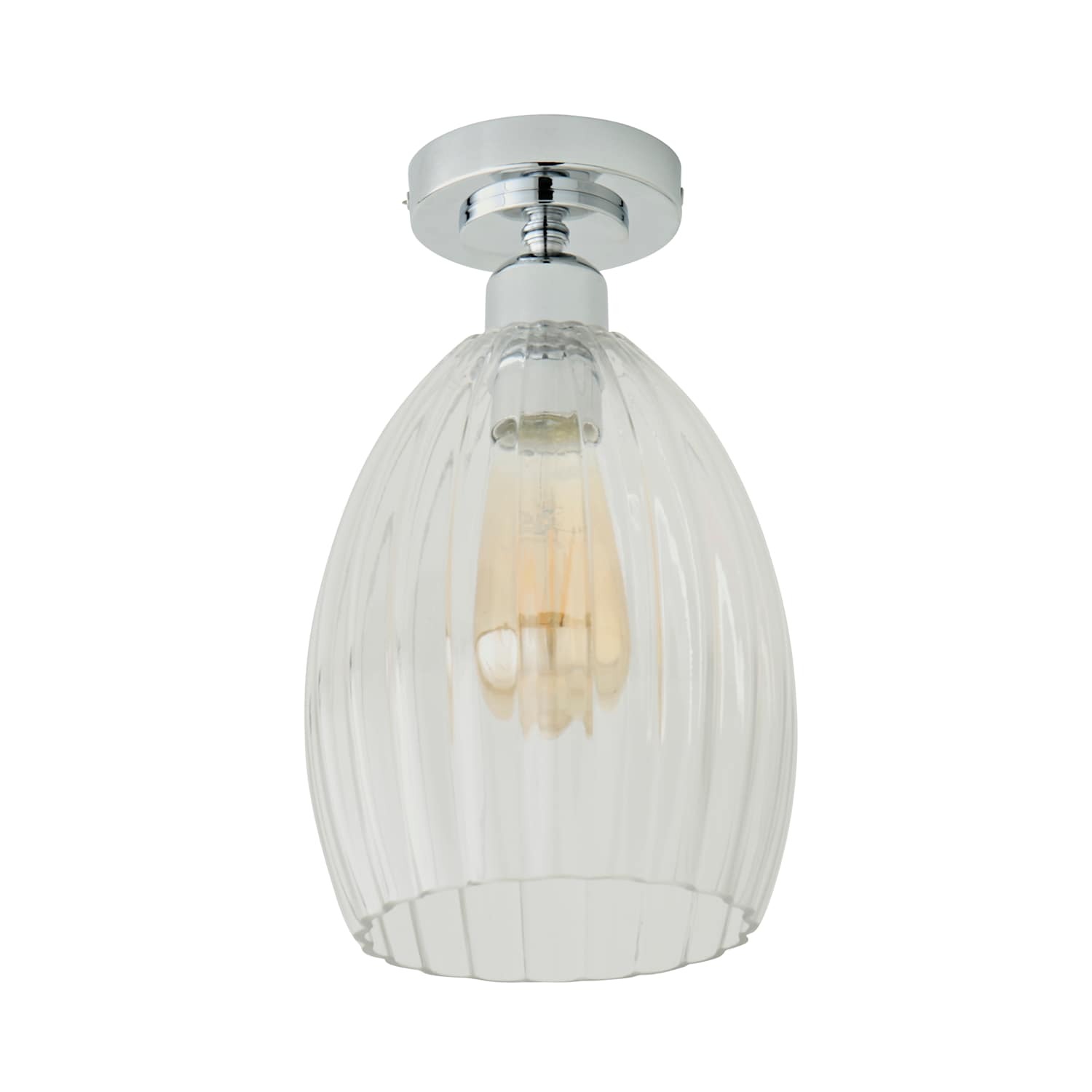 Valuelights Cheltenham Flush Ceiling Light With Ribbed Shade - Chrome