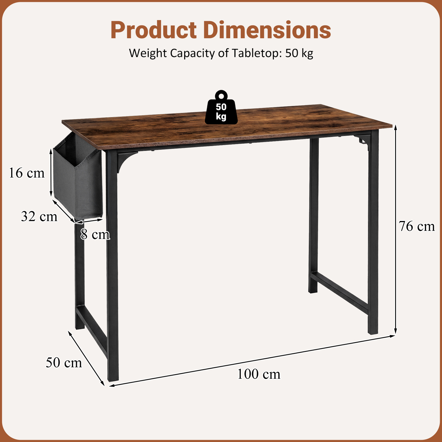 Industrial Study Writing Desk - Brown