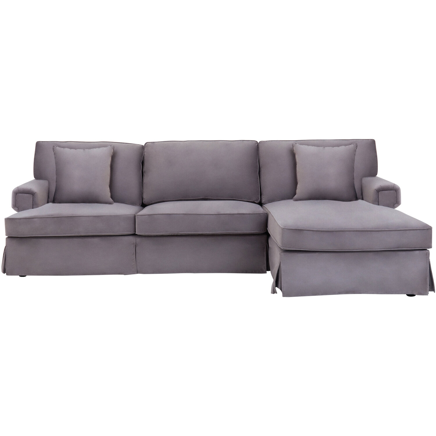 Ralph Three Seat Grey Velvet Right Chaise Sofa - Brown
