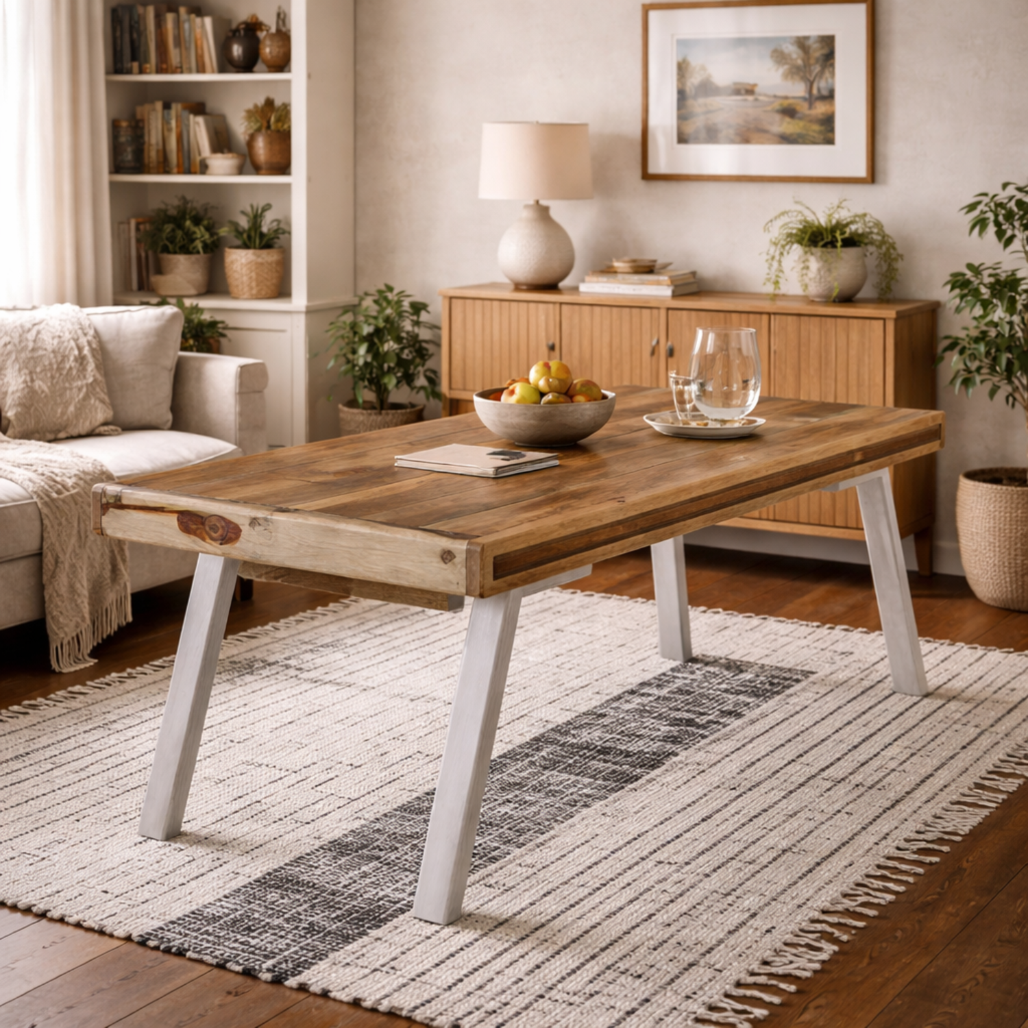 Los Angeles Large Reclaimed Wood Dining Table with Metal Legs - Brown