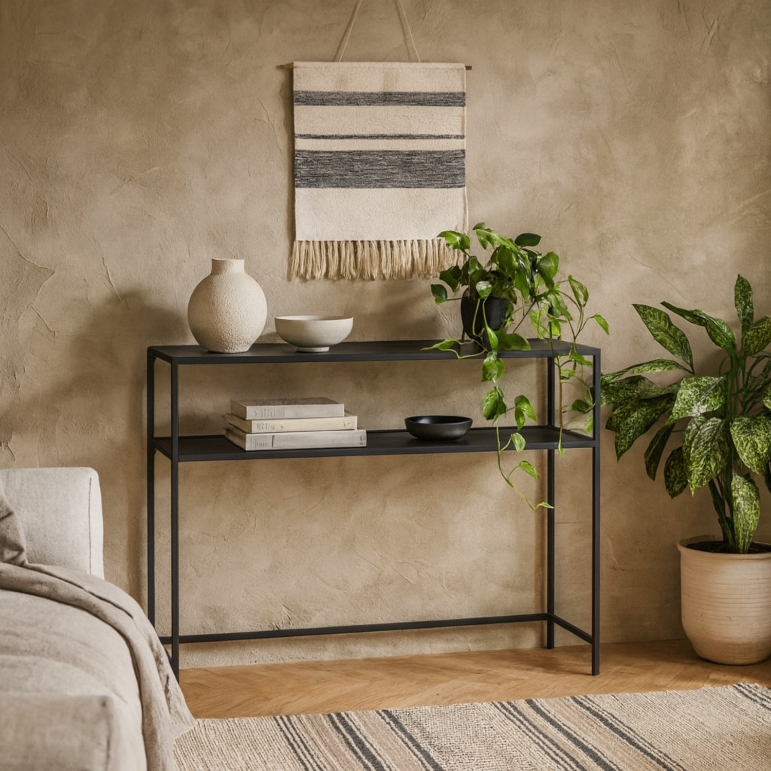 El Paso Console Table Metal and Ash Wood - Black